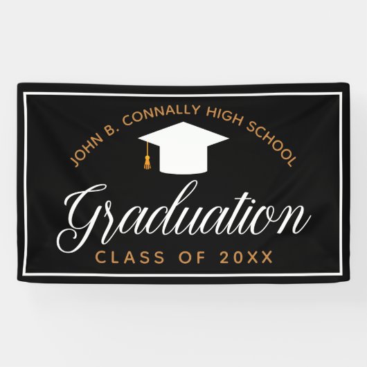 Chic Black Gold Custom High School Abschluss Banner (Horizontal)