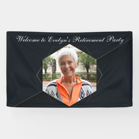 Chic Black Gold Custom Retirement Party Foto Banner (Horizontal)