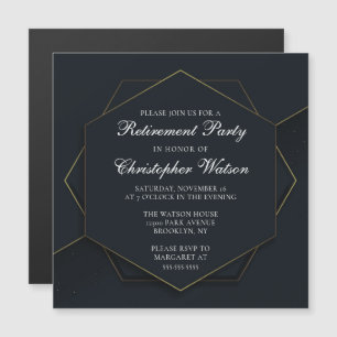 Chic Black Gold Custom Retirement Party Magneteinladung