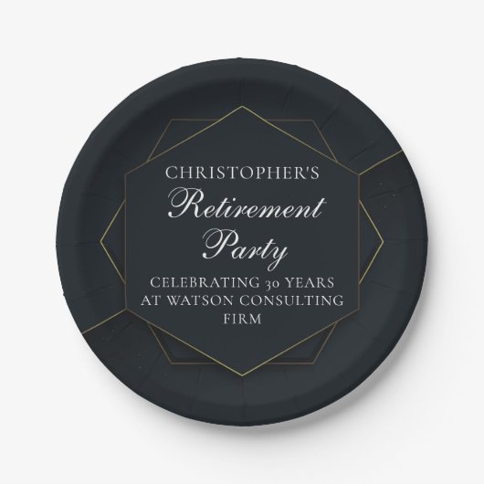 Chic Black Gold Custom Retirement Party Pappteller (Vorderseite)