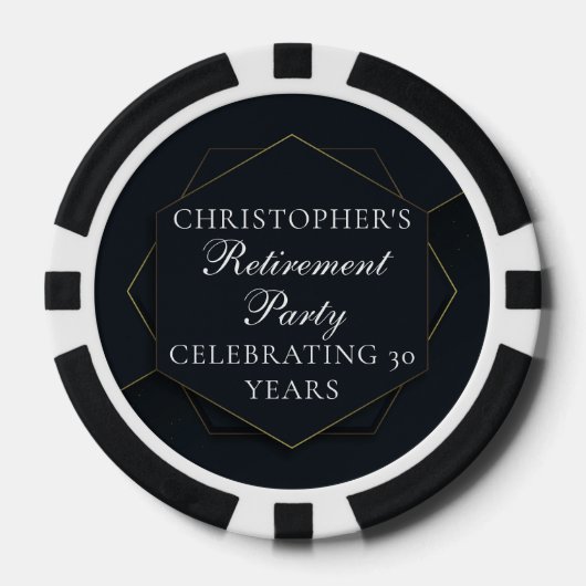 Chic Black Gold Custom Retirement Party Pokerchips (Vorderseite)