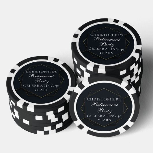 Chic Black Gold Custom Retirement Party Pokerchips (Stapel)