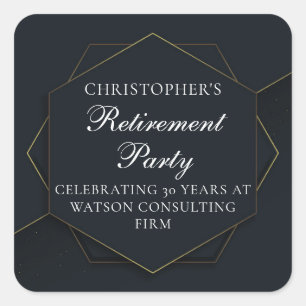 Chic Black Gold Custom Retirement Party Quadratischer Aufkleber
