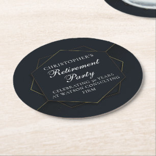 Chic Black Gold Custom Retirement Party Runder Pappuntersetzer