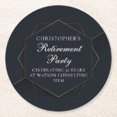 Chic Black Gold Custom Retirement Party Runder Pappuntersetzer (Vorderseite)