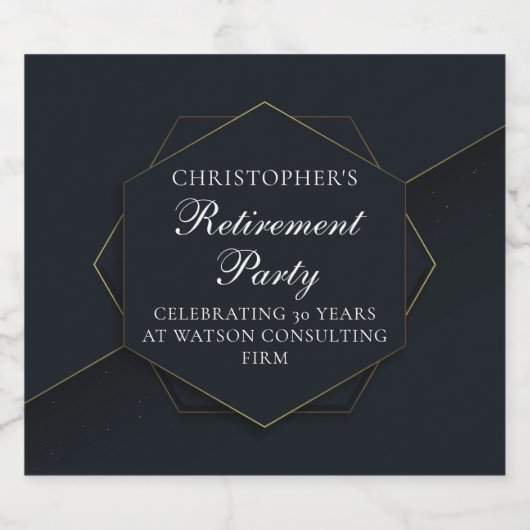Chic Black Gold Custom Retirement Party Schaumweinetikett (Einzelnes Label)