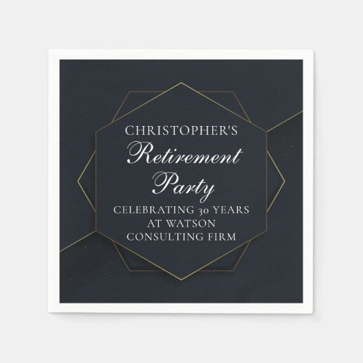 Chic Black Gold Custom Retirement Party Serviette (Vorderseite)