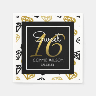Chic Black & Gold Diamond 16. Geburtstag kundenspe Serviette