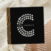 Chic Black Gold Diamond Initial C Monogram QR Code Quadratische Visitenkarte