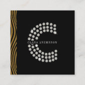Chic Black Gold Diamond Initial C Monogram QR Code Quadratische Visitenkarte (Vorderseite)