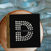 Chic Black Gold Diamond Initial D Monogram QR Code Quadratische Visitenkarte