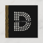 Chic Black Gold Diamond Initial D Monogram QR Code Quadratische Visitenkarte (Vorderseite)