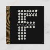 Chic Black Gold Diamond Initial F Monogram QR Code Quadratische Visitenkarte (Vorderseite)