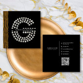 Chic Black Gold Diamond Initial G Monogram QR Code Quadratische Visitenkarte