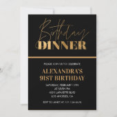 Chic Black Gold Dinner Einladung zum 91. Geburtsta (Vorderseite)
