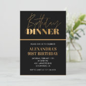 Chic Black Gold Dinner Einladung zum 91. Geburtsta (Stehend Vorderseite)