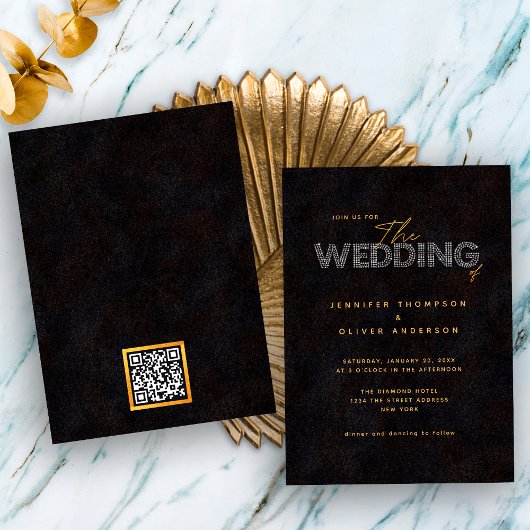 Chic Black Gold Einladung mit QR Code