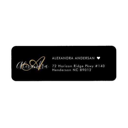 Chic Black Gold Elegante Monogram Rücksendeadresse (Vorne)
