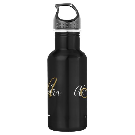 Chic Black Gold Elegante Monogram Script Name Stai Edelstahlflasche (Rückseite)