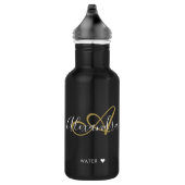 Chic Black Gold Elegante Monogram Script Name Stai Edelstahlflasche (Rechts)