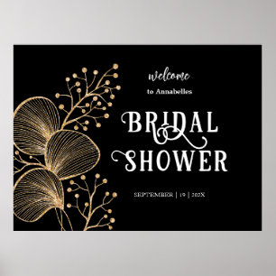 Chic Black & Gold Elegantes Script-Brautparty Poster