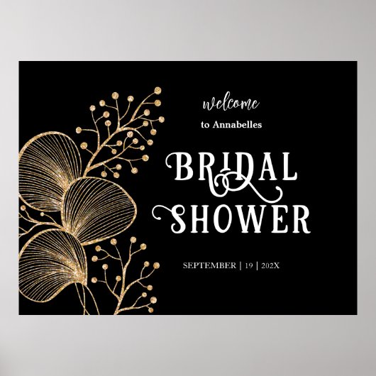 Chic Black & Gold Elegantes Script-Brautparty Poster (Vorne)