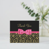 Chic Black Gold Floral Damask Pink Bogen Vielen Da Postkarte (Stehend Vorderseite)