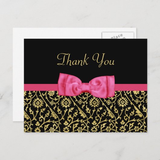 Chic Black Gold Floral Damask Pink Bogen Vielen Da Postkarte (Vorne/Hinten)
