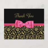 Chic Black Gold Floral Damask Pink Bogen Vielen Da Postkarte (Vorderseite)