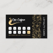Chic Black Gold Floral Friseur Schönheitssalon Treuekarte (Vorderseite)