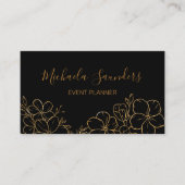 Chic Black Gold Floral Line Zeichnend Veranstaltun Visitenkarte (Vorderseite)