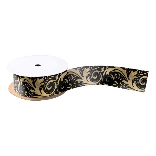 Chic Black Gold Floral Scroll Modernes Design Satinband (Spule)