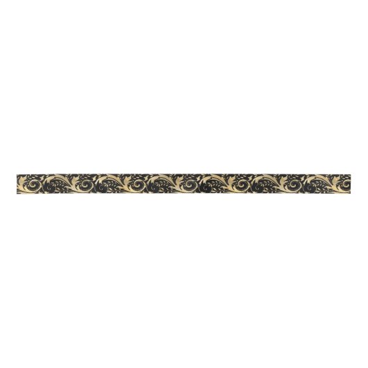 Chic Black Gold Floral Scroll Modernes Design Satinband (Vorderseite)