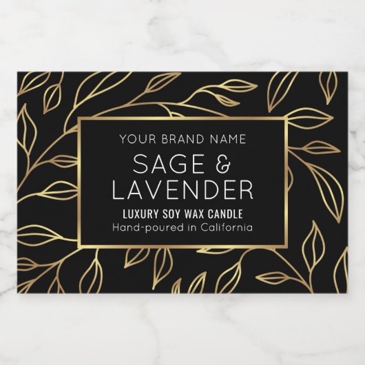 Chic Black & Gold Floral Waterproof Product Label Lebensmitteletikett (Einzelnes Label)