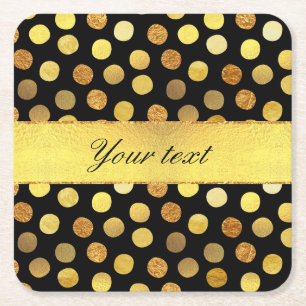 Chic Black Gold Foil Confetti Punkte Rechteckiger Pappuntersetzer