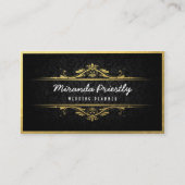 Chic Black Gold Foil Flora Damask Hochzeitsplaner Visitenkarte (Vorderseite)