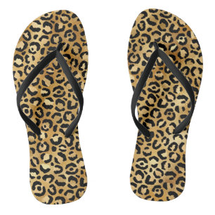 Chic Black Gold Foil Leopard Print Badesandalen
