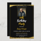 Chic Black & Gold Foto 90. Geburtstag Einladung (Vorne/Hinten)