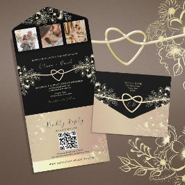 Chic Black Gold Foto Hochzeit Einladung