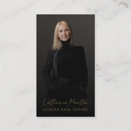 Chic Black Gold Foto Luxus Real Anwesen Visitenkarte (Vorderseite)