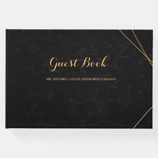 Chic Black & Gold Geometric Frame Gast Gästebuch (Vorderseite)