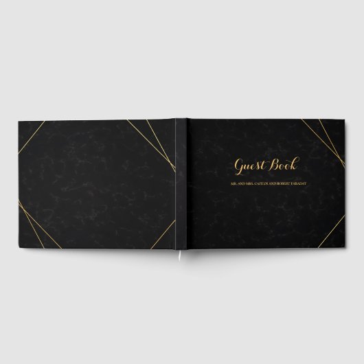 Chic Black & Gold Geometric Frame Gast Gästebuch (Voll)