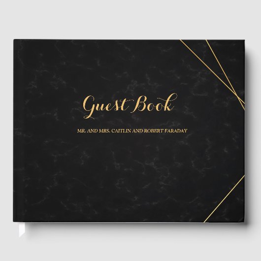 Chic Black & Gold Geometric Frame Gast Gästebuch (Vorderseite)