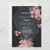 Chic Black & Gold Geometric Frame Verlobung Einladung (Vorderseite)