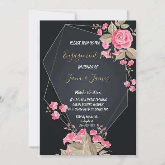 Chic Black & Gold Geometric Frame Verlobung Einladung (Vorderseite)