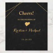 Chic Black & Gold Geometric Rahmen Hochzeitswein Weinetikett (Einzelnes Label)