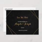 Chic Black & Gold Geometric Rahmen Save the Date Postkarte (Vorne/Hinten)