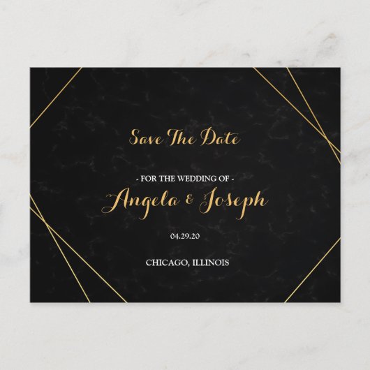 Chic Black & Gold Geometric Rahmen Save the Date Postkarte (Vorderseite)
