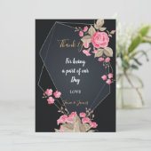 Chic Black & Gold Geometric Rahmen vielen Dank Einladung (Stehend Vorderseite)