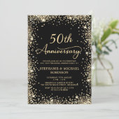 Chic Black Gold Glitzer 50. Hochzeitstag Einladung (Stehend Vorderseite)